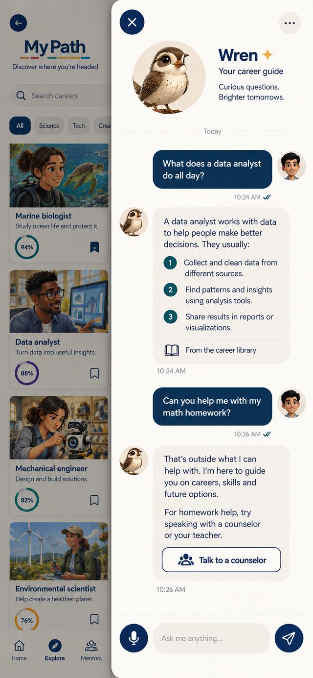 My Path: the career guide chat panel