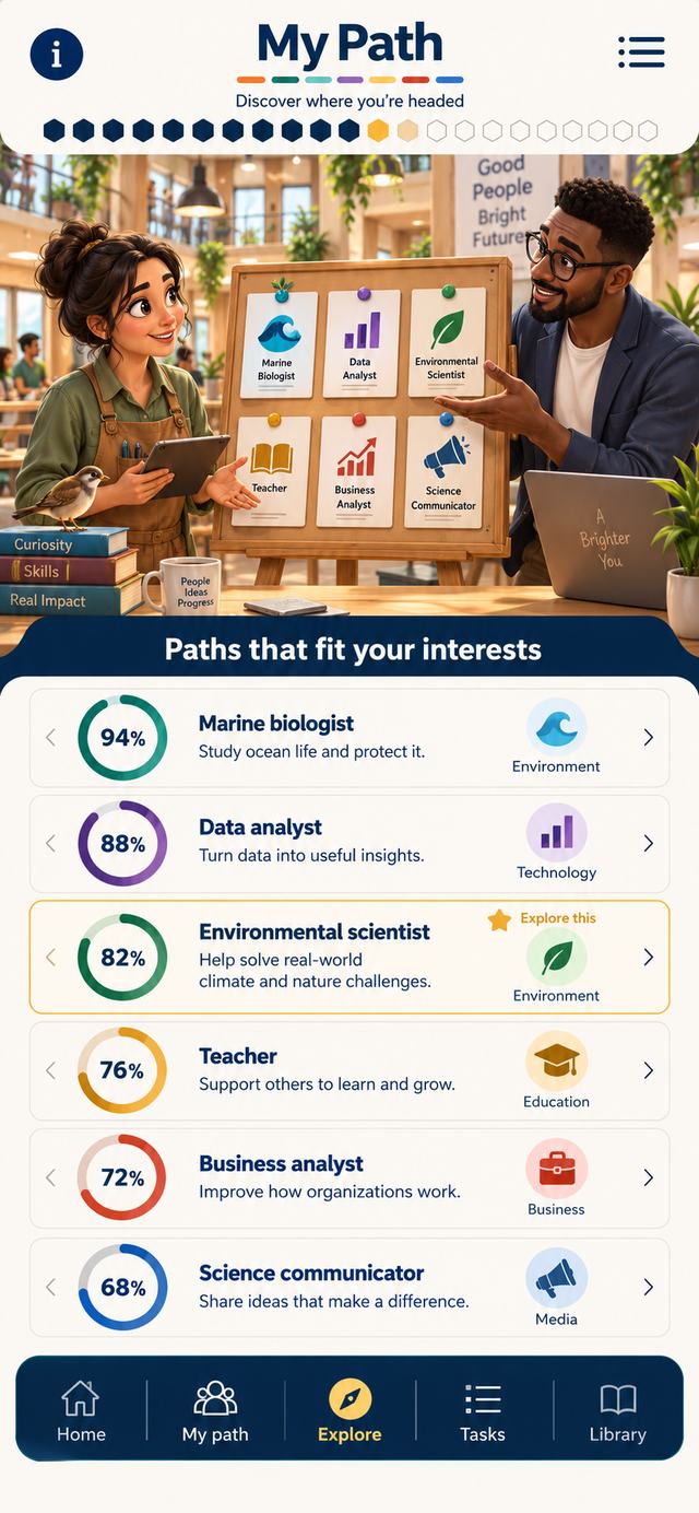My Path: recommended careers with fit scores